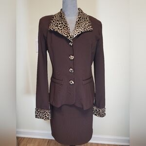 Vintage Brown Leopard Trim Women's Knit 2 -piece by Harlow Dresses